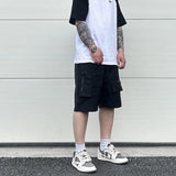 Retro Fashion Vibe Summer Cargo Shorts Functional Pockets Press Glue Zipper Straight Shorts Baggy Casual Split Knee-length