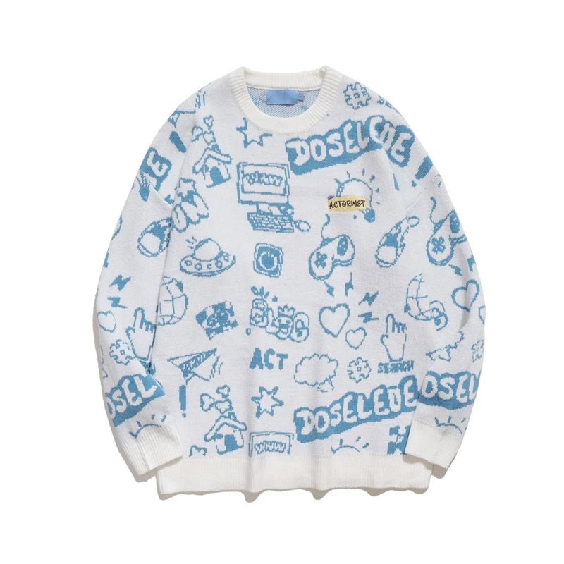rainbowtouches harajuku graffiti plush knitted sweater mens oversized jumper pullover thick sweater grandpa ugly sweater - oversized streetwear hoodie, graphic printed hoodie for men and women, gothic aesthetic hoodie for winter