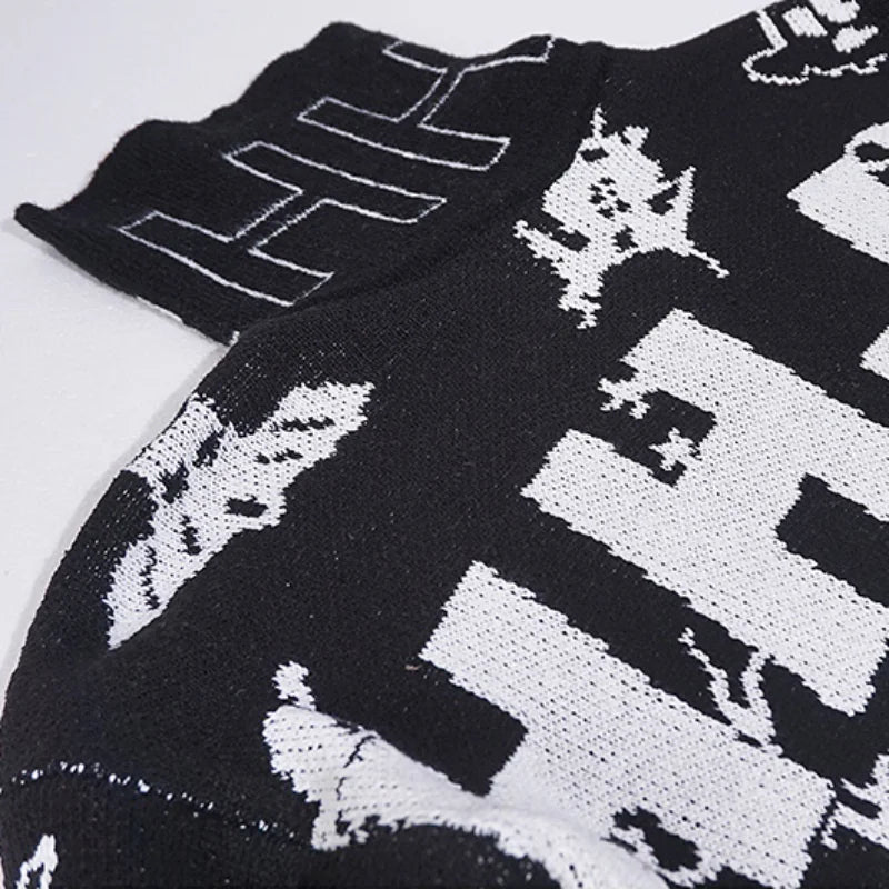 mens turtleneck knitted sweater fashion hip hop harajuku letter sweater retro vintage jumpers casual cotton pullovers sweaters unique limited edition hoodie, streetwear fashion hoodie, Y2K vintage urban hoodie