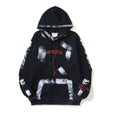 Retro Distressed Graffiti Letter Embroidery Washed Black Sweatshirts M