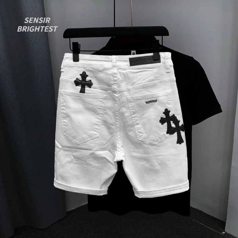 Summer Cotton Elastic Shorts Men's American Style Street Fashion Brand Embroidered
