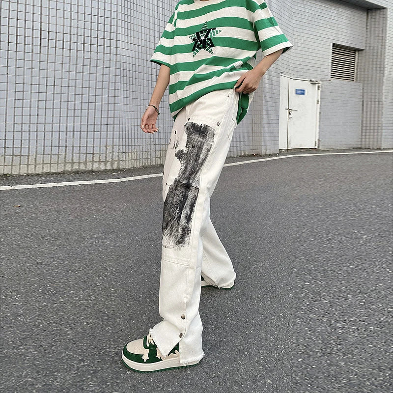 men punk denim pants y2k streetwear hip hop graffiti graphic print straight jeans pants fashion harajuku casual trousers grunge unique jeans style 3612