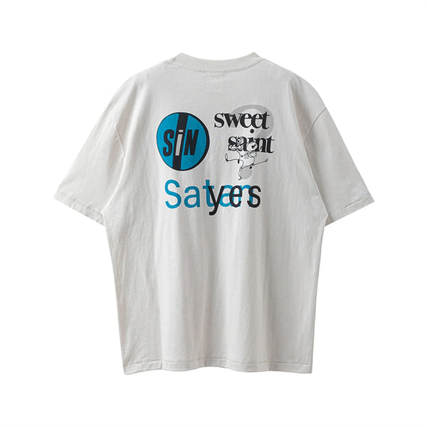 Oversized streetwear tee with skull flames and bold lines