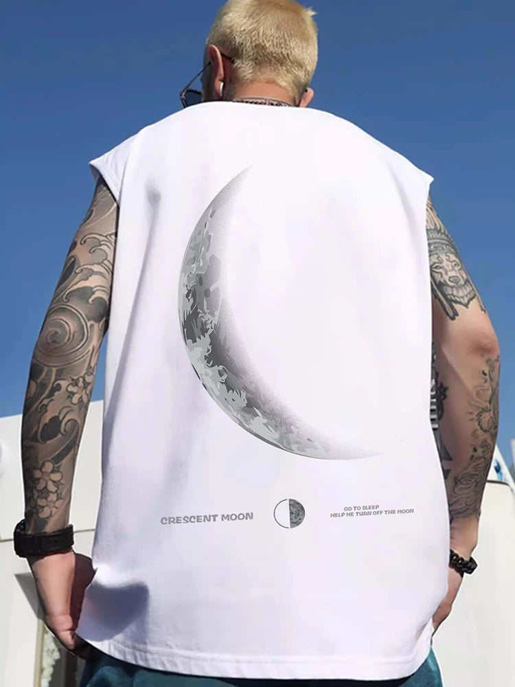 Vaporwave Chrome print – New Crescent Moon Graphic Printed Sleeveless T Shirt Mens Su