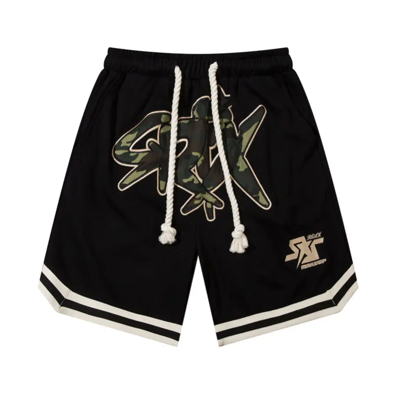 hip hop loose shorts elastic waist pants fashion letter embroidery shorts men casual drawstring streetwear sportswear gym shorts techwear shorts