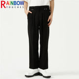 rainbowtouches men pants unisex high street waistband solid casual slim fitting pants couple loose straight mens suit pants urban fashion pants