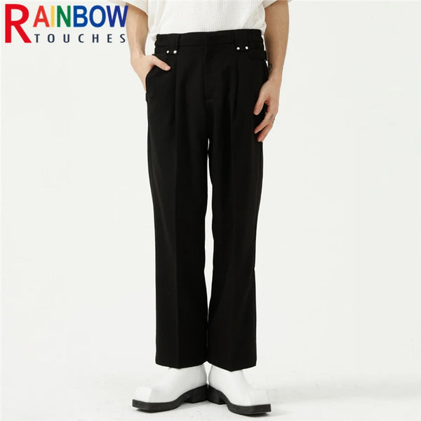 rainbowtouches men pants unisex high street waistband solid casual slim fitting pants couple loose straight mens suit pants urban fashion pants