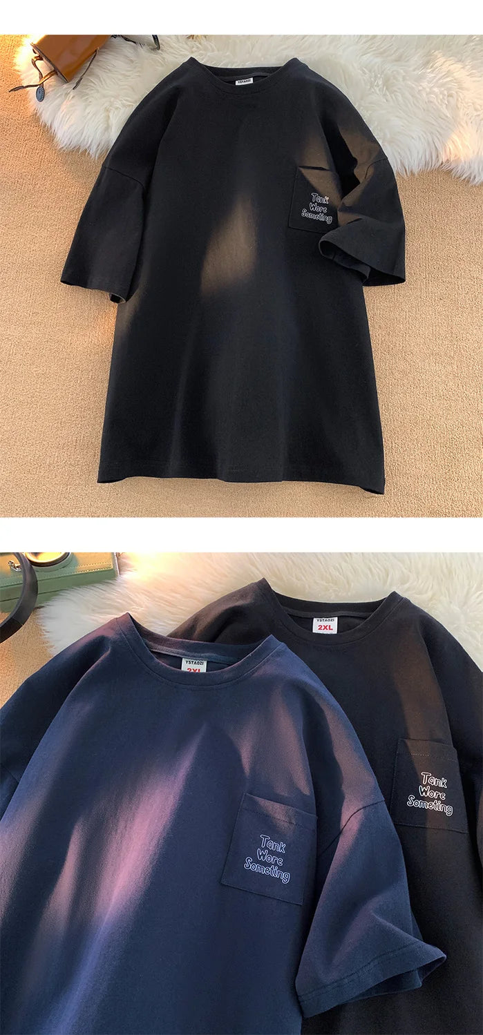 Gothic Oversized shirt – Korean Style Solid Color Short Sleeved Men Summer Japanese S