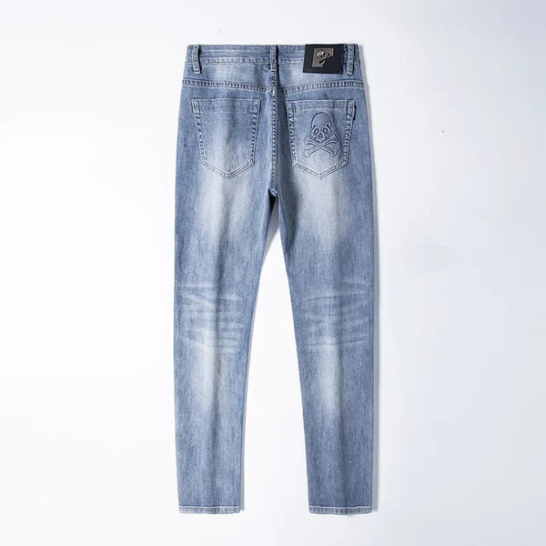 high 2023 new classical pirate metal skull bone luxurious embroidered jeans cotton denim pants comfort casual jeans 28 38 204 ripped baggy denim