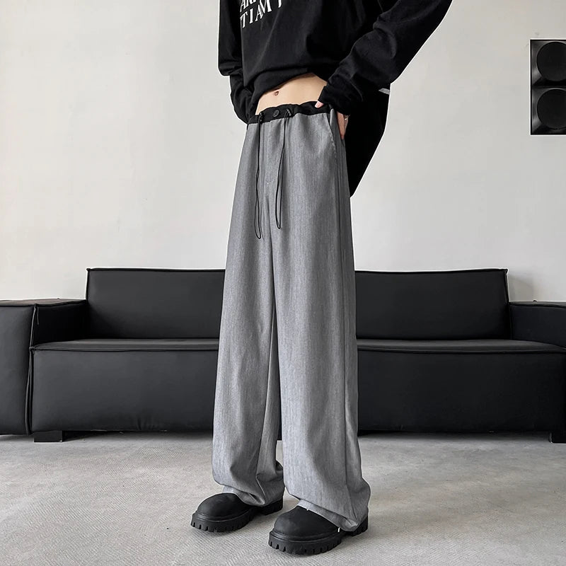 blue gray black elastic waist suit pants men fashion society pants korean loose straight casual pants mens office trousers clean everyday pants