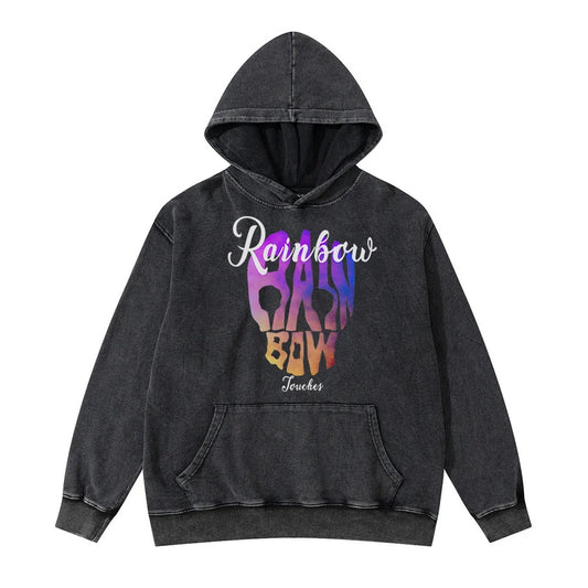 glitchcore angelcore design featuring rainbowtouches washed hooded unisex sweatshirts fashion design printed cotton high street comfortable occident stylish clothing