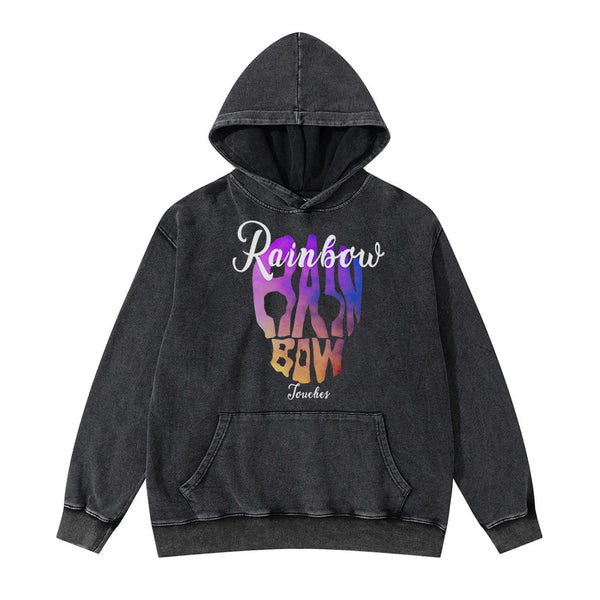 glitchcore angelcore design featuring rainbowtouches washed hooded unisex sweatshirts fashion design printed cotton high street comfortable occident stylish clothing