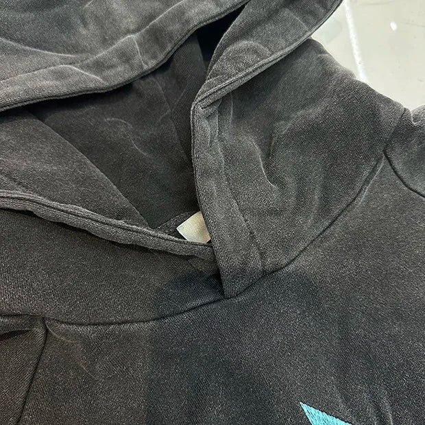 Baggy cyber hoodie with glitch grid and pixel overlays