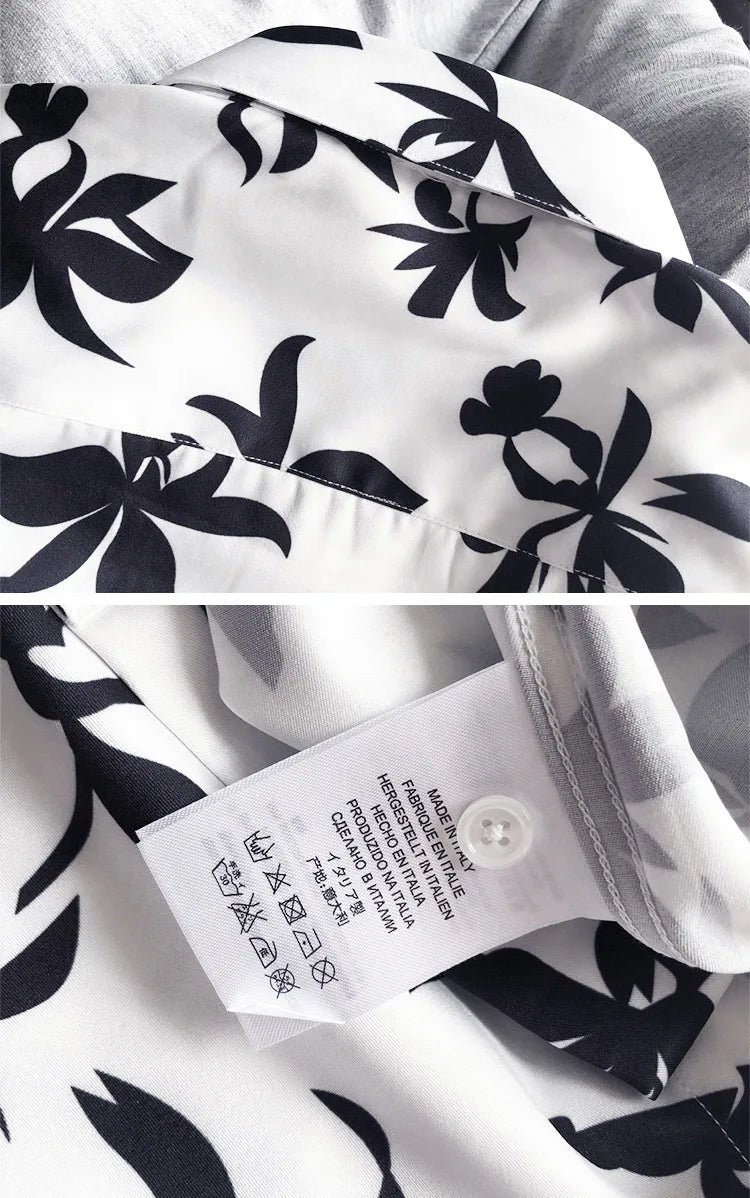 New 2021 luxury Men Classic Hibiscus Flowers Fashion 50% Silk Casual Shirts Shirt high quality Pocket Short sleeves #A48