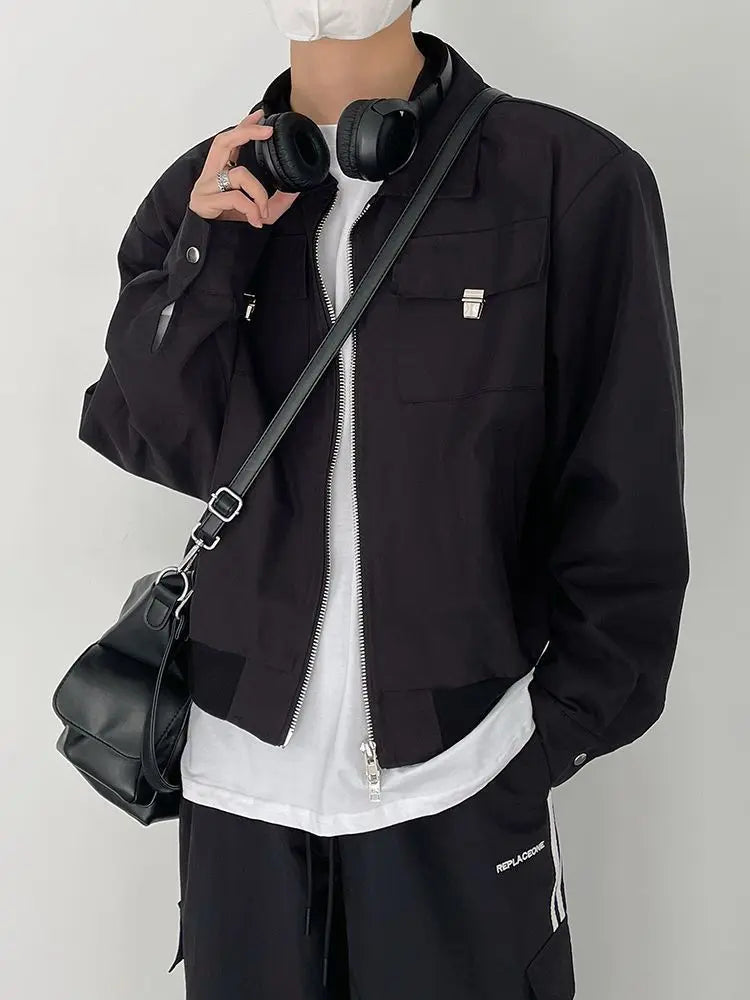 Season Fashionable Retro Airplane Jacket Men's Loose Street Y2K Niche Shoulder Pad Lapel Jacket