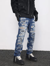 retro washed 3d printed fake distressed jeans hip hop denim pants streetwear jean pants mens harajuku cotton trousers joggers sporty tapered joggers