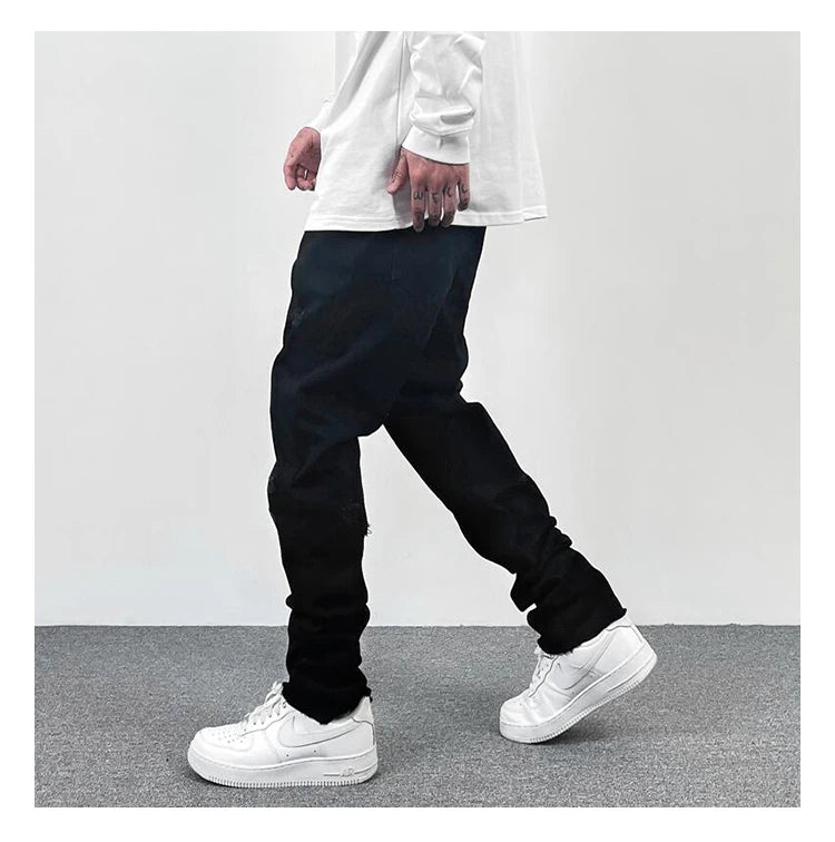 original tie dyed ripped flared denim jean for men streetwear washed hole casual stacked jeans pants mens slim fit jeans 2023 unique jeans style 3733