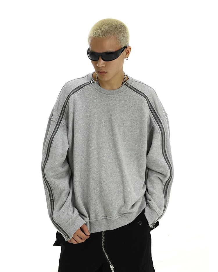 Hip Hop Sweatshirt O-neck Harajuku Skateboard Streetwear Zipper Up Pullover Unisex Casual Autumn Winter Loose Tops Men Clothing