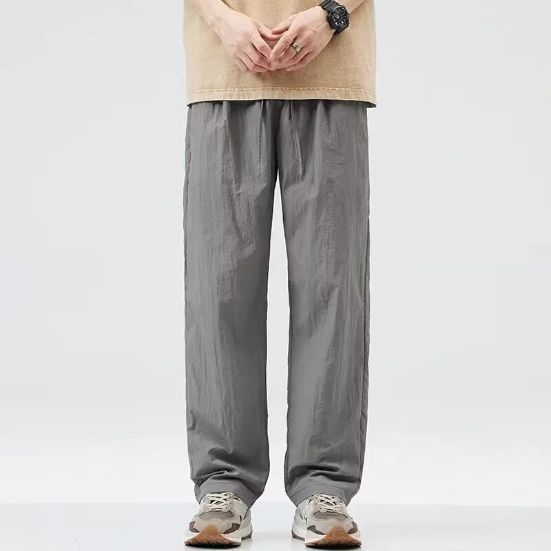 2024 new linen straight baggy pants for men summer breathable wide leg trousers y2k streetwear drawstring gym pantalones hombre urban fashion pants