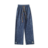 korean style waffle tie dye casual pants high street vibe pants men trendy brand colorful drawstring side slit straight trousers menswear bottoms