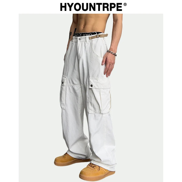 mens hip hop pants retro cargo pant streetwear side big pockets zipper harajuku joggers new casual loose straight baggy trousers casual joggers