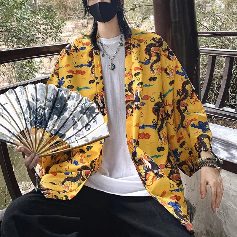 Lightweight Kimono Jacket Dragon Print Kimono Cardigan New Arrival Street Shirt Harajuku Kimono