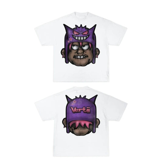 manga distortion shirt with block panels and drip typography