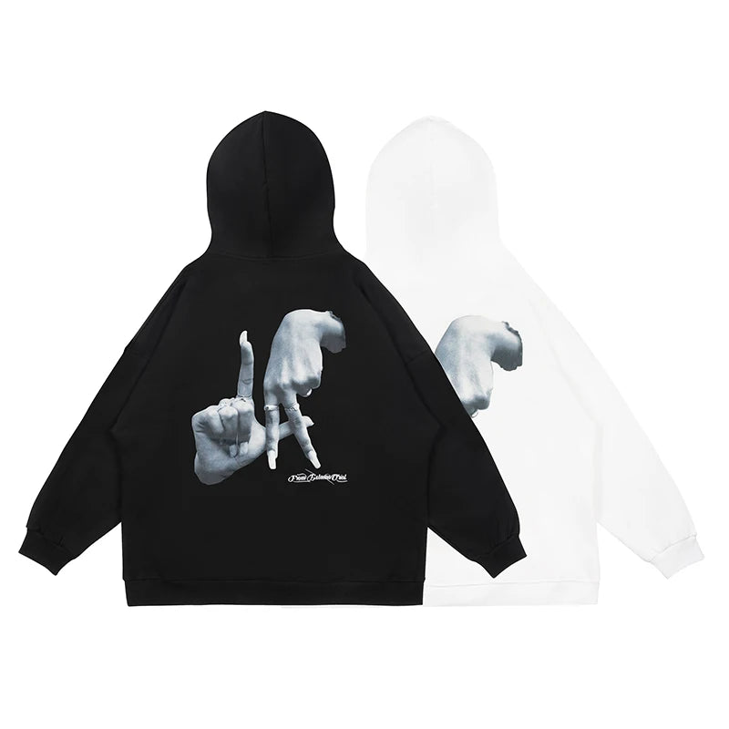 Hands Figure Print Letter Embroidery White Black Mens Autumn Hoodies P