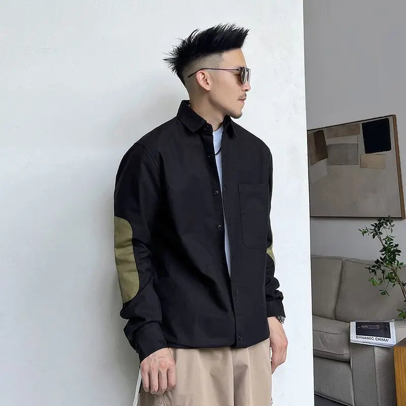 2023 Spring And Autumn New Casual Shirt Men's Splicing Retro Loose Long-sleeved Shirt Boutique Clothing Simple Style