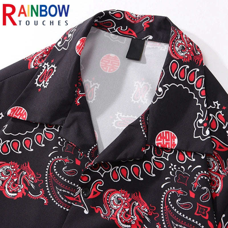 Rainbowtouches Unisex Summer Fresh Style Crane Digital Printing Comfortable  PrintingPolyester Casual Hawaii Street Wear Shirts