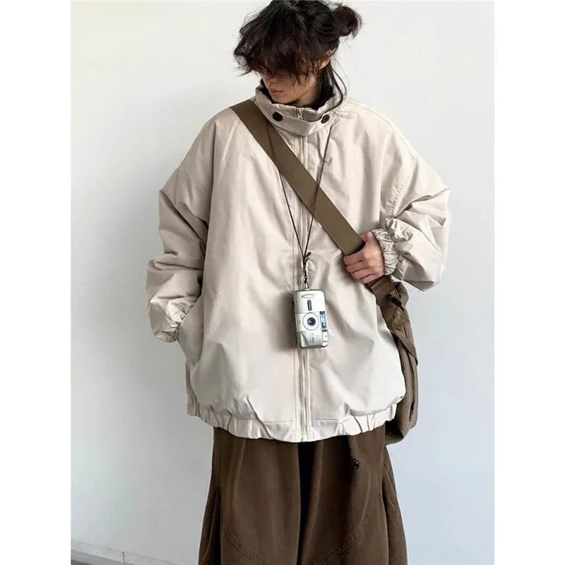 winter 2024 japanese college set mens vintage stand collar cotton jacket casual wide leg pants 2 piece suits male street 2 pcs unique default style 4729