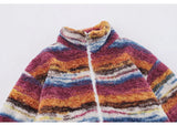 Trapwear Streetwear – Mens Casual Striped Fleece Jackets Coats New Hairy Stand – Streetwear Fashion for Men & Women