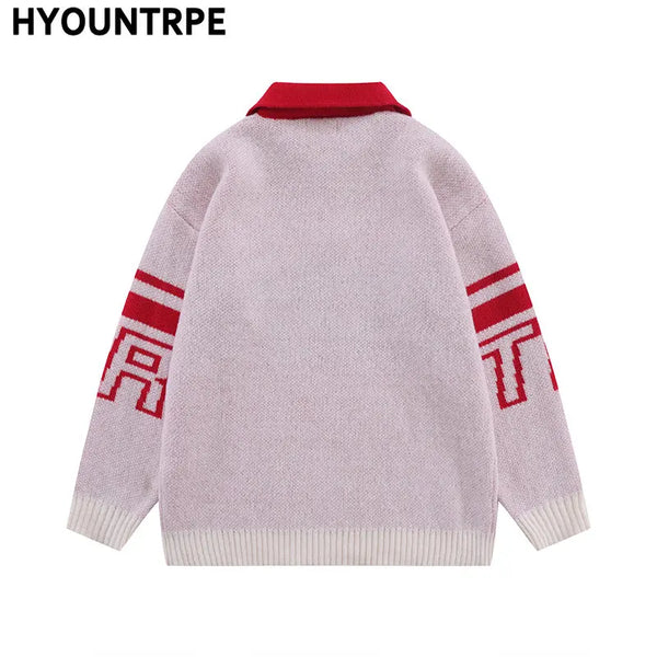 men knitted sweater jumper casual polo neck letter casual long sleeve streetwear hip hop autumn winter pullover knitwear sweater - oversized streetwear hoodie, graphic printed hoodie for men and women, anime inspired graphic hoodie