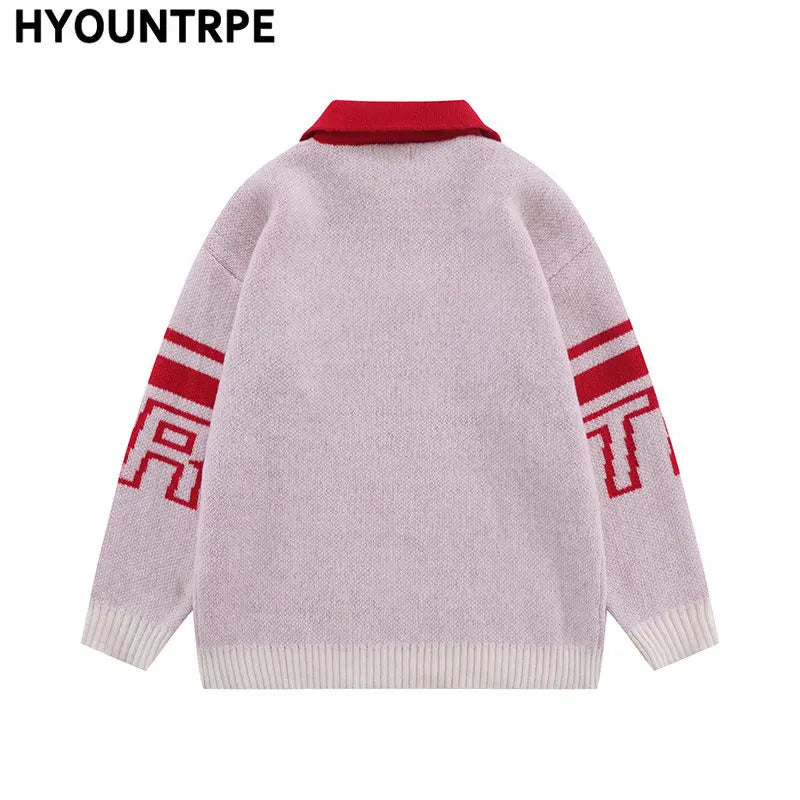 men knitted sweater jumper casual polo neck letter casual long sleeve streetwear hip hop autumn winter pullover knitwear sweater - oversized streetwear hoodie, graphic printed hoodie for men and women, anime inspired graphic hoodie