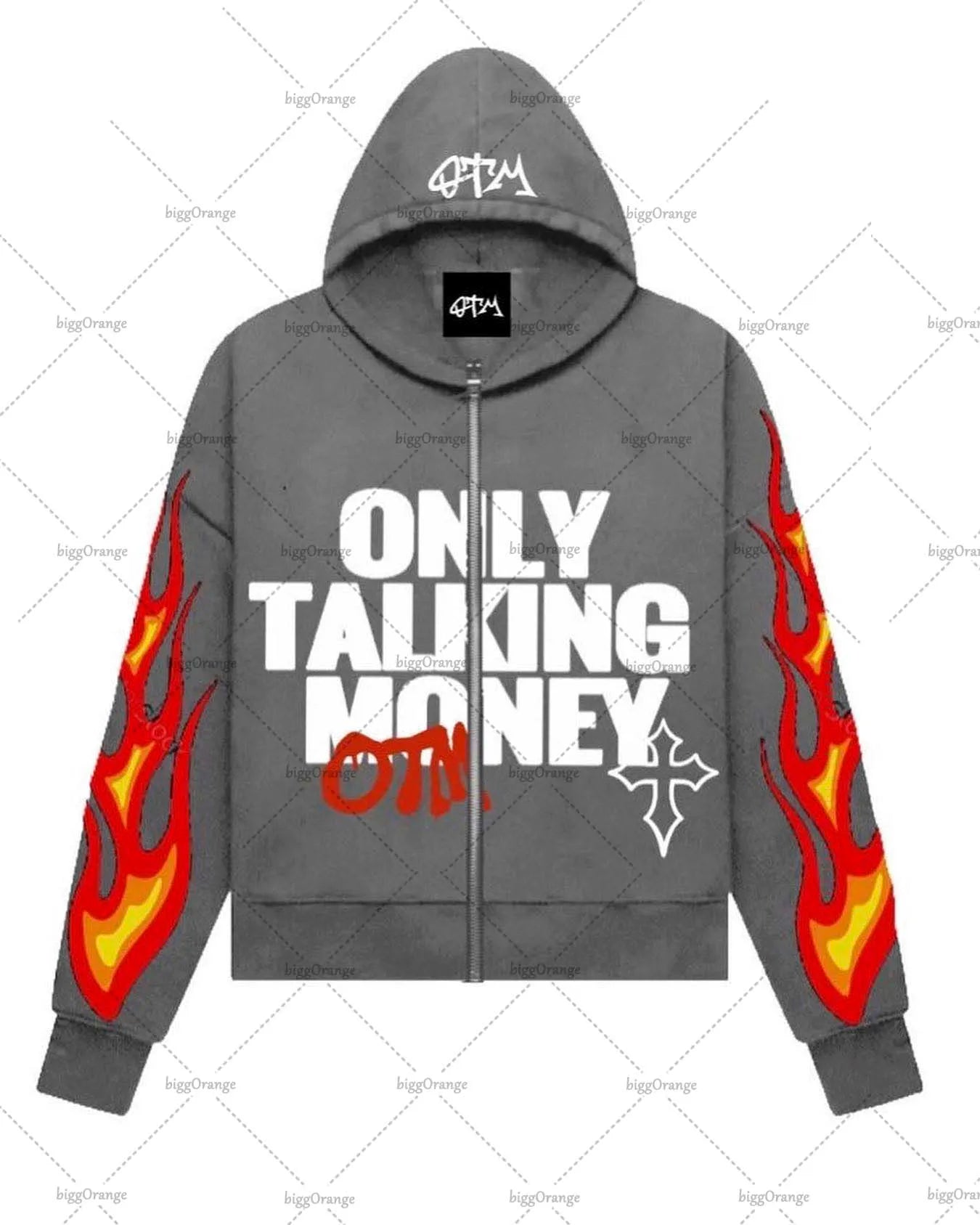 American Fashion Gothic Flame Letter Print Oversized Hoodie Mens Y2K S