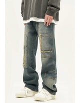 retro washed denim jeans destroyed ripped loose mens biker jeans side pocket fashion streetwear hip hop straight pants joggers unique joggers style 2207