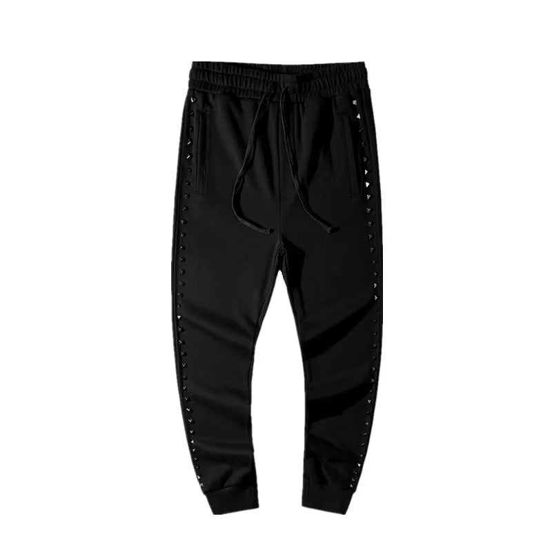 high new novelty luxury men 21 classic side metal rivets pockets comfortable cotton parkour sweat casual pants sweatpants d47 unique joggers style 4371