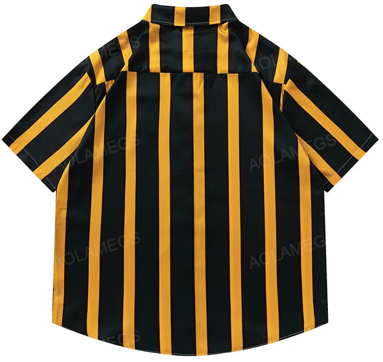 Men Hawaiian Shirt Contrast Vertical Stripes Simple Short Sleeve Blouse Casual Fashion Streetwear Summer Harajuku Beach Tops