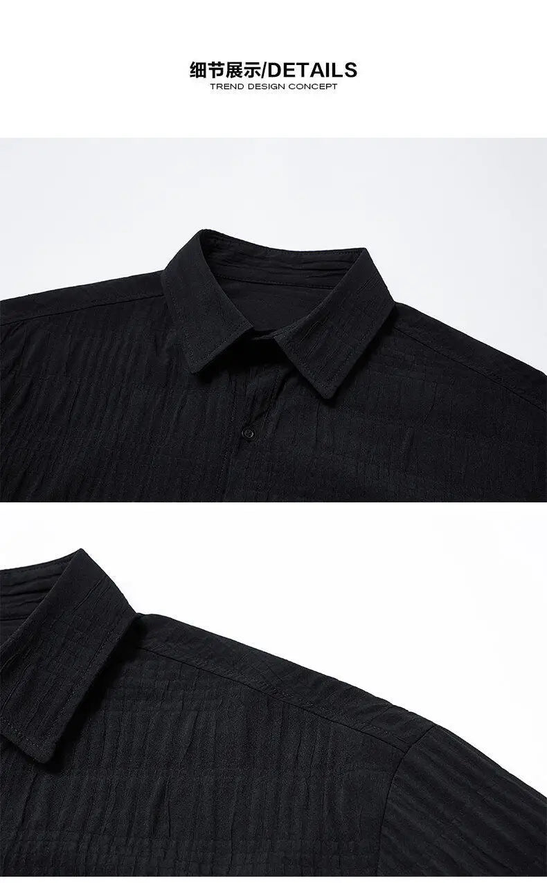 Wrinkled Fabric Casual Long Sleeve Shirt Men and Women Solid Color Streetwear Fashion Loose Black White Shirts Oversize Blouses