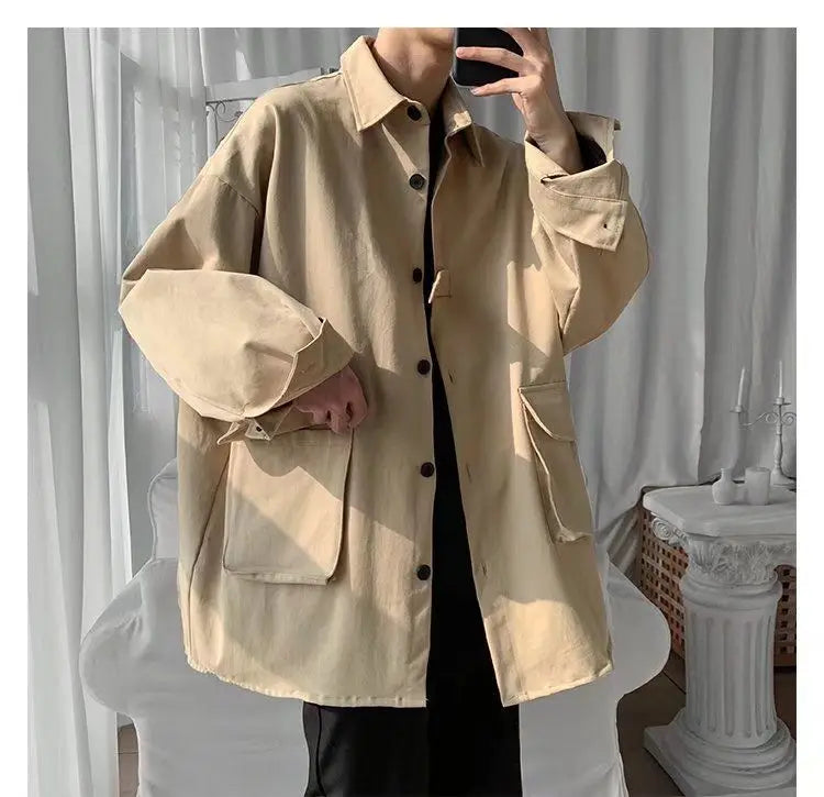 Original shirt men long-sleeved Korean style trendy loose handsome work shirt ins trendy brand spring