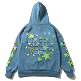 High Street Letter Foam Stars Print Mens And Womens Fleece Hoodie Retr