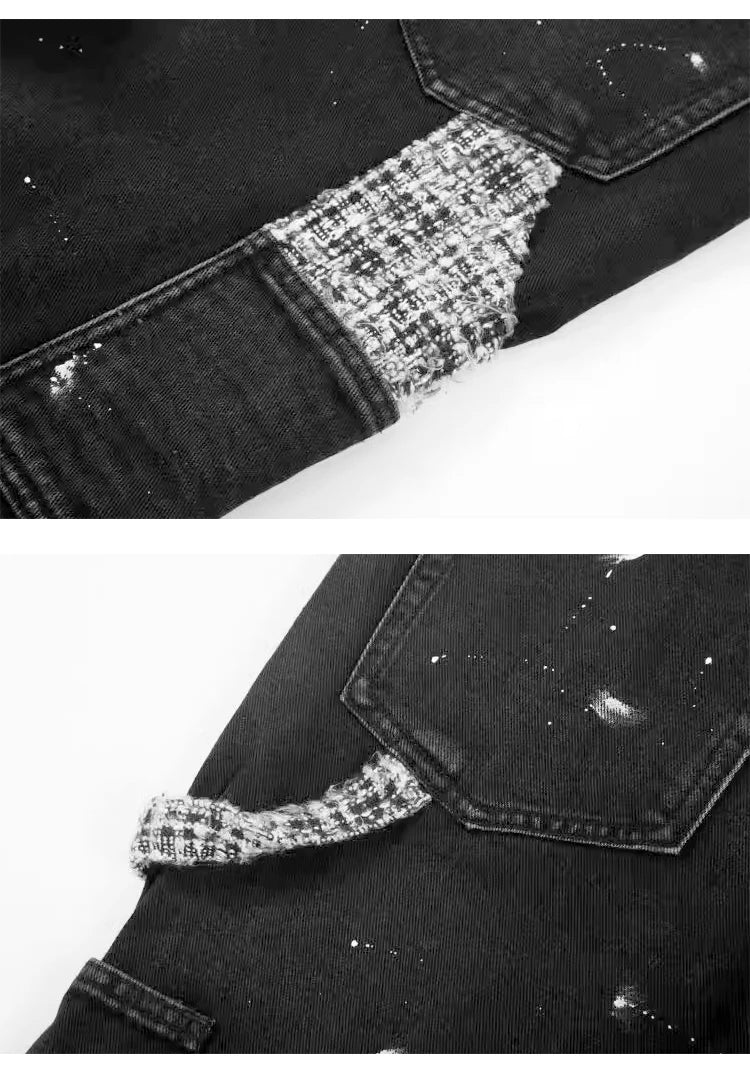 ripped holes patchwork denim jeans mens high street zipper straight jeans hip hop streetwear casual loose joggers jeans pants unique joggers style 2578