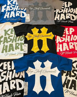 Trapwear Graphic tee – Harajuku Hip Hop Retro Letter Cross Print Oversized Short Sl