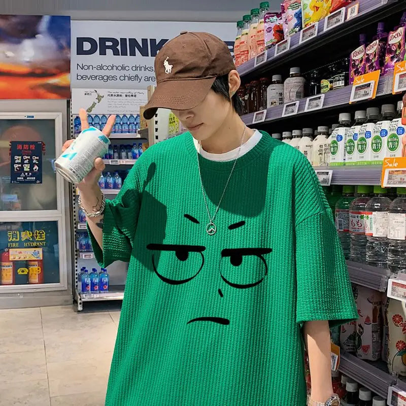 Skatercore Oversized shirt – Waffle Short Sleeved T Shirt For Men 2024 New Couple Wear In