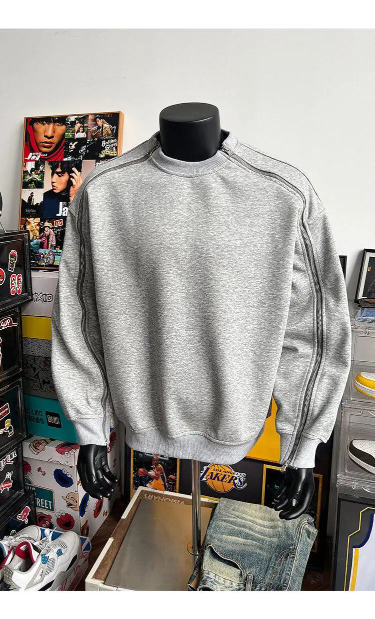 Zipper Pullover Sweatshirt Men Women Streetwear Fashion Loose Casual B