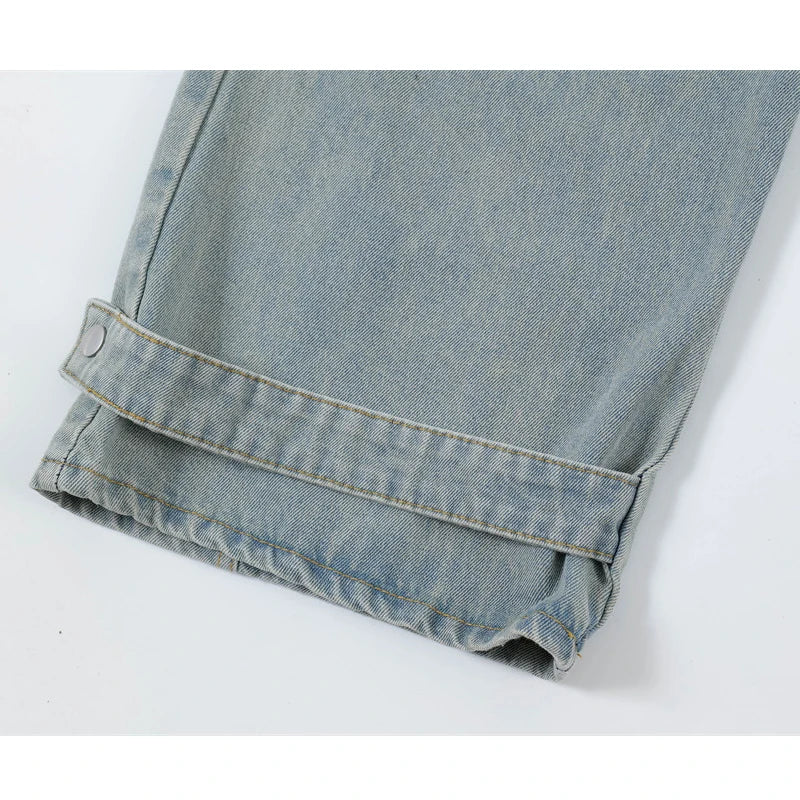 vintage multi pocket baggy jeans mens harajuku cargo denim pants retro hip hop straight loose jean pants men clothing baggy cargo bottoms