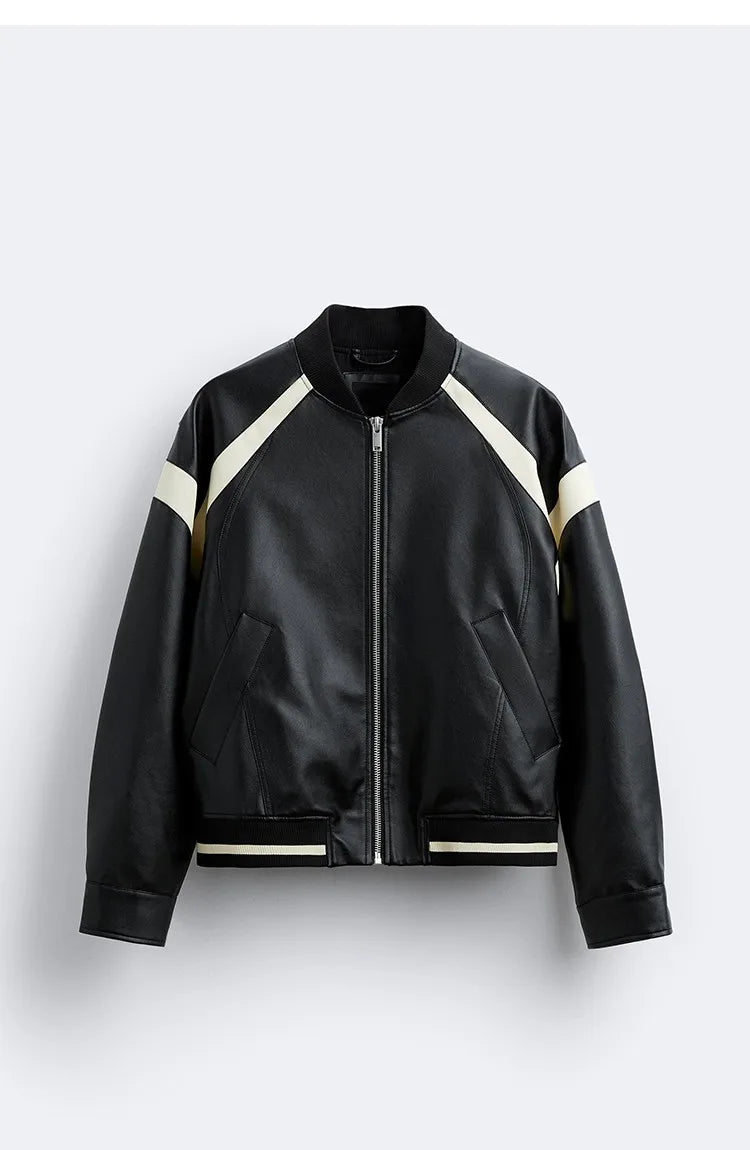 Spring And Autumn Men's Leather Jacket Coat American Baseball Suit Stitching Leather Jacket