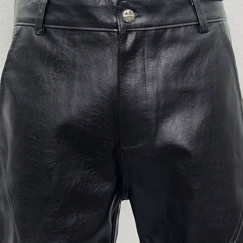 men streetwear fashion hip hop punk gothic vibe casual leather bell bottoms pant man boyfriend flared trousers unique default style 3010