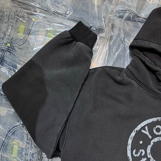2000s-inspired hoodie with cybercore drip print