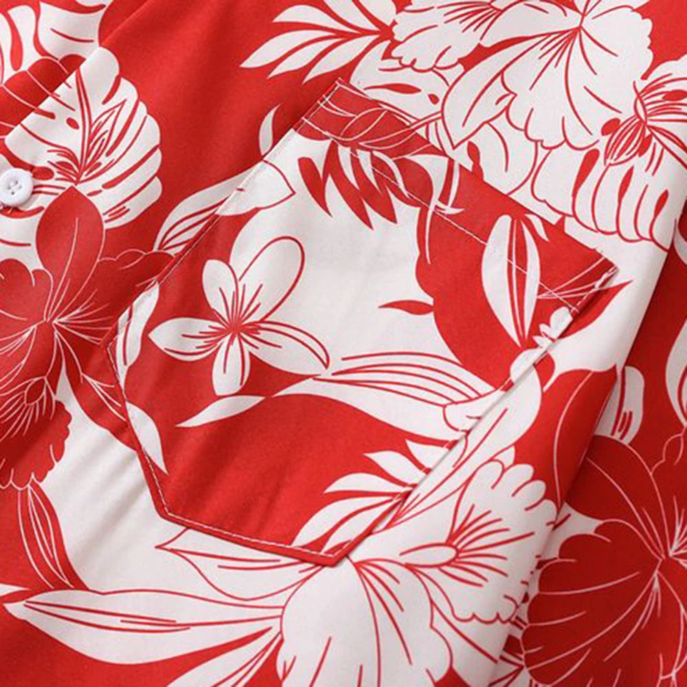 Fashionable Clothing Cuban Collar Floral Shirt Mens Summer Casual Loose Thin Short-Sleeved Shirt